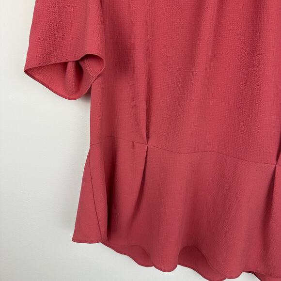 Wayf Womens High Neck Gathered Flutter Sleeve Keyhole Back Pink Blouse Top 2XL - Picture 4 of 12